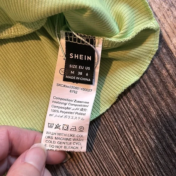 SHEIN MOD Floral Embroidery Ruched Crop Top Size Medium Green Lace Overlay - Picture 10 of 11